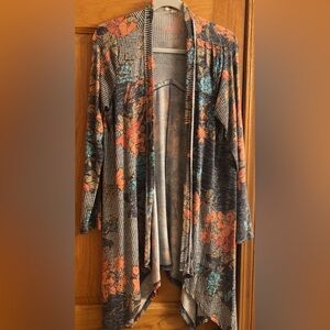 Sweater Open Front Blue/Orange/Tan Size M